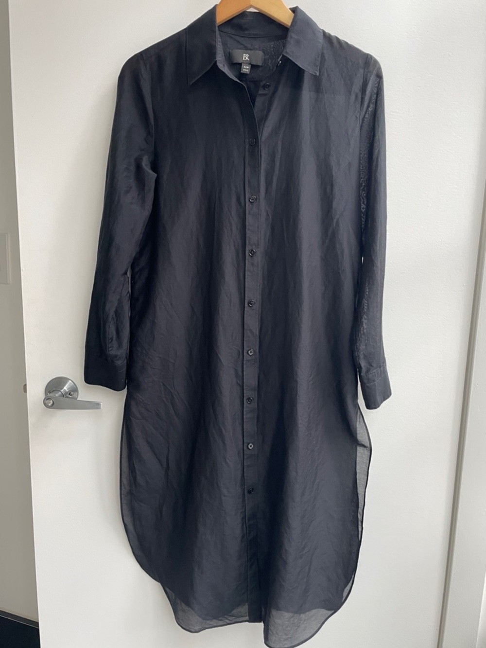 Banana Republic Black Sheer Cotton Silk Button-Front Shirt Dress Size Small